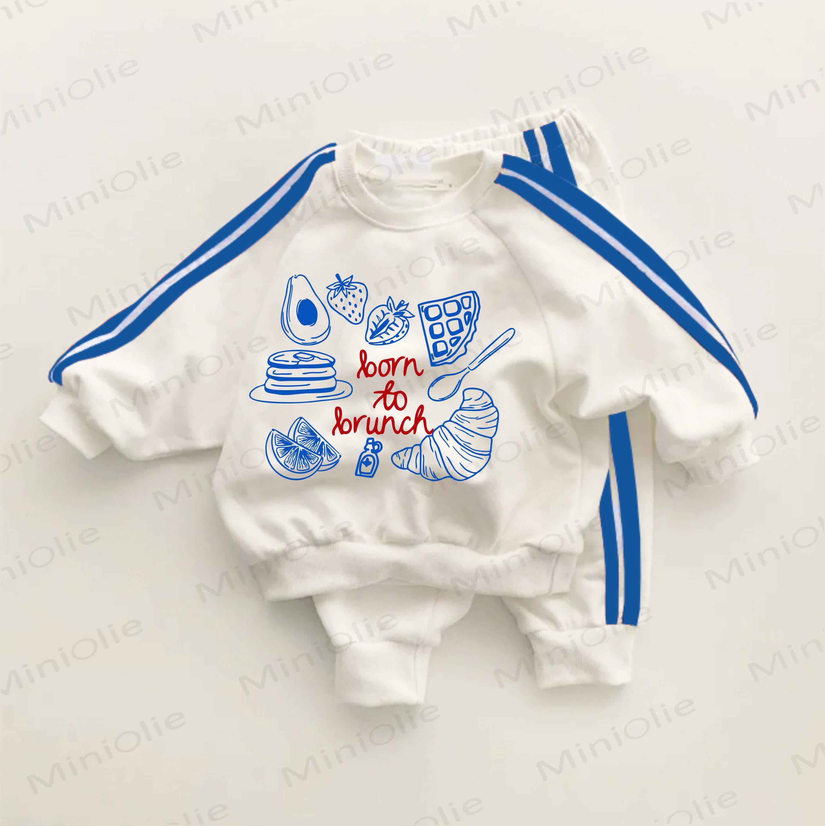 BORN TO BRUNCH Blue Striped 2-piece Set - White&Blue - 3-5T - image 1