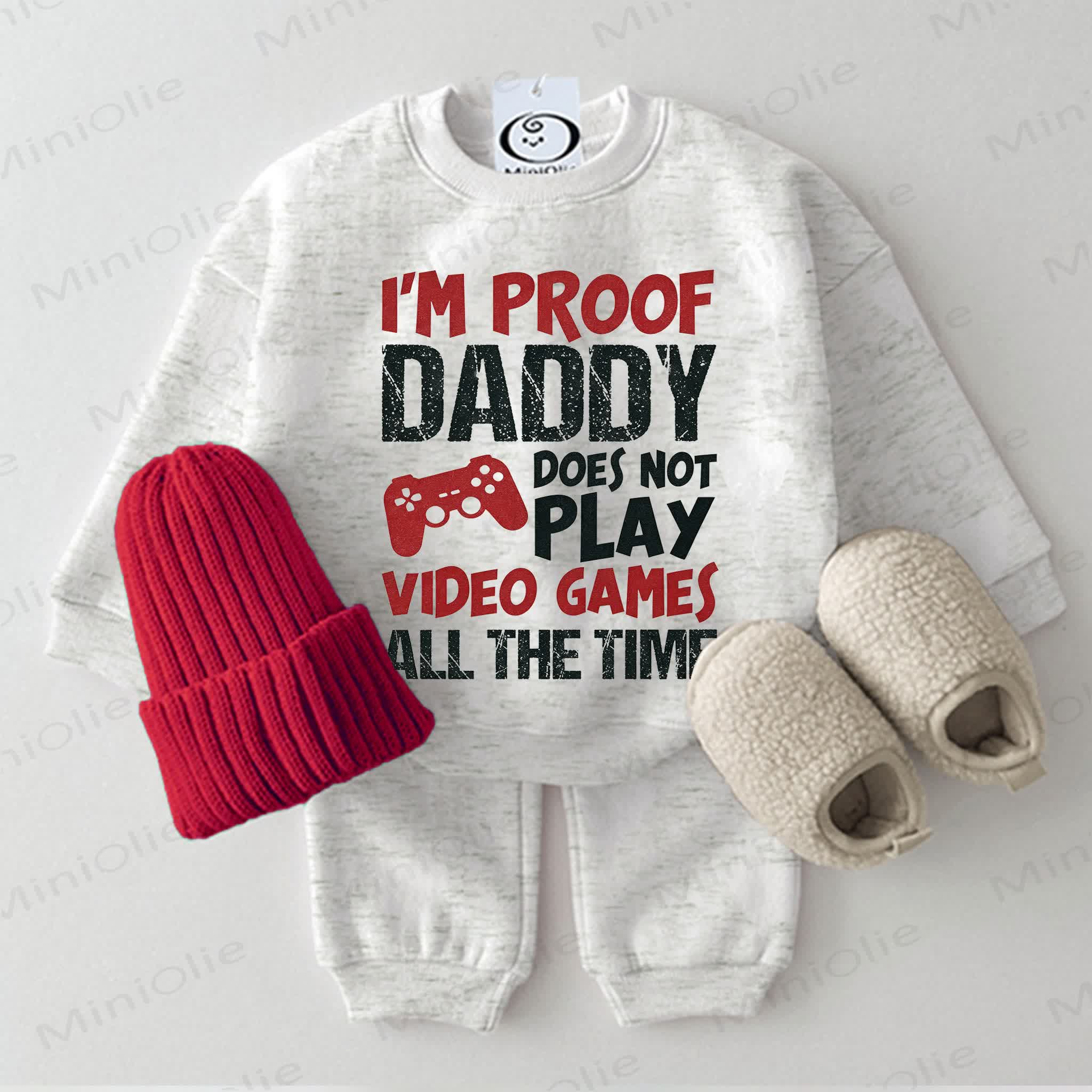 I'M PROOF DADDY DOES NOT PLAY VIDEO GAMES ALL THE TIME Baby 2-piece Light Grey Set - Light Grey - 2-3T - image 1