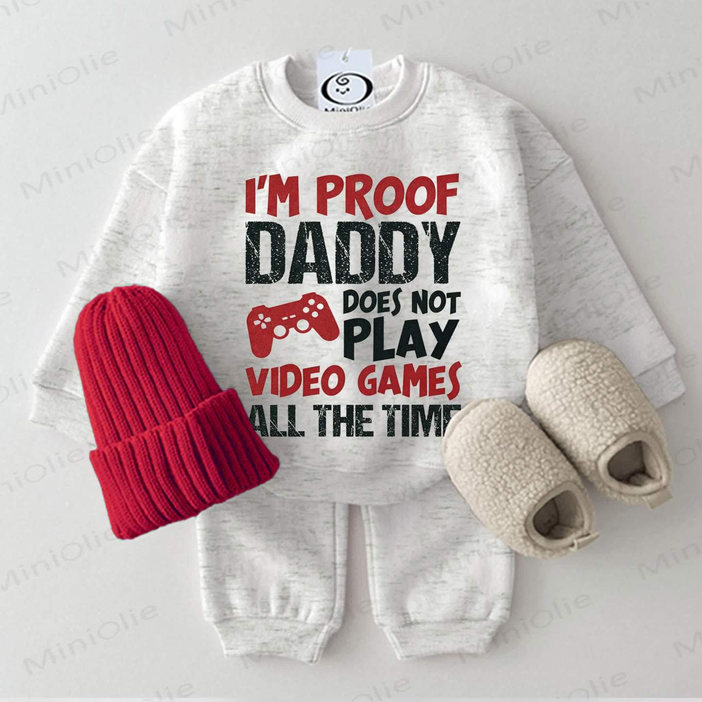 I'M PROOF DADDY DOES NOT PLAY VIDEO GAMES ALL THE TIME Baby 2-piece Light Grey Set - Light Grey - 2-3T - image 1
