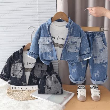 Toddler Baby Horse Denim Jacket and Pants 3-piece Set - image 1
