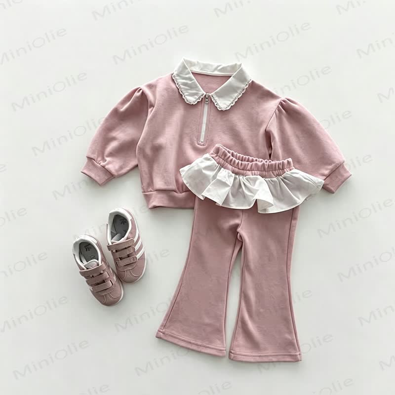 Baby Toddler Girls Ruffle Collar Sweatshirt and Flare Pants 2-piece Set - image 4