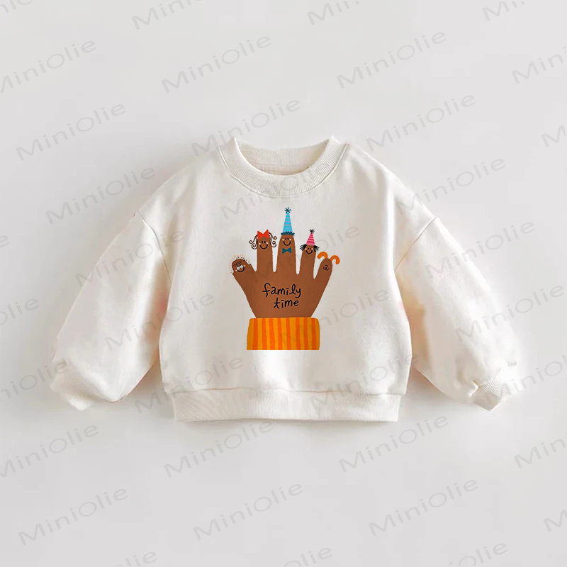 FAMILY TIME Baby Toddler Finger Print Cream Sweatshirt - Cream - 3-5T - image 1