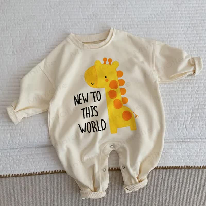 NEW TO THIS WORLD Baby Giraffe Print Long Sleeve Romper - Beige - 2-3T - image 1