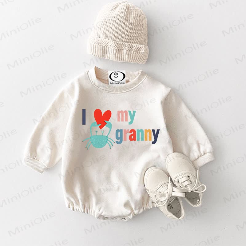 I LOVE MY GRANNY Baby Crab Print White Bodysuit - White - 18-24M - image 1