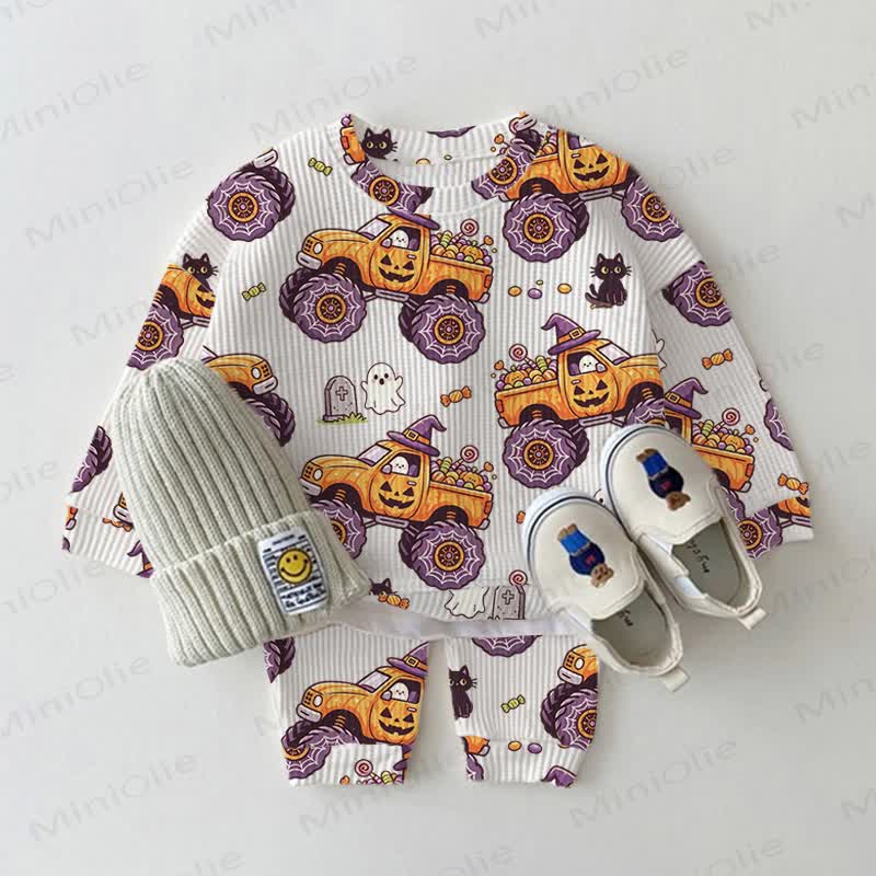 Baby White Pumpkin Truck Waffle 2-piece Set - White - 2-3T - image 1