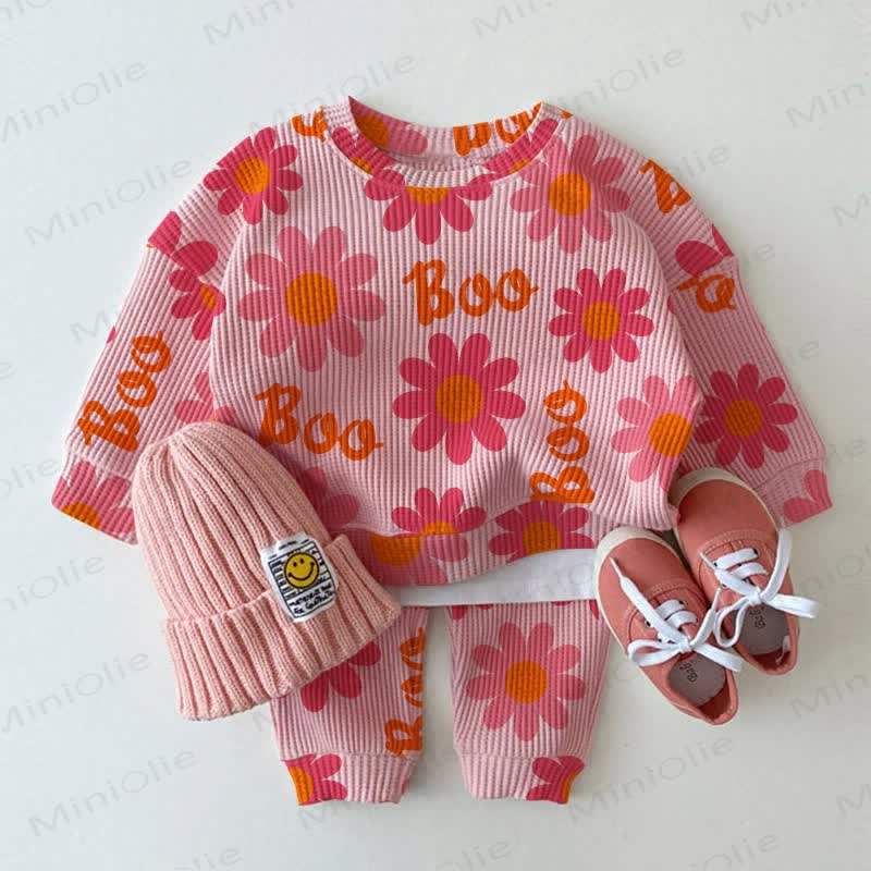 BOO Baby Pink Flower Waffle 2-piece Set - Pink - 2-3T - image 1
