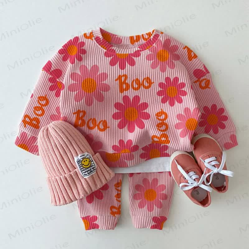BOO Baby Pink Flower Waffle 2-piece Set - Pink - 2-3T - image 1