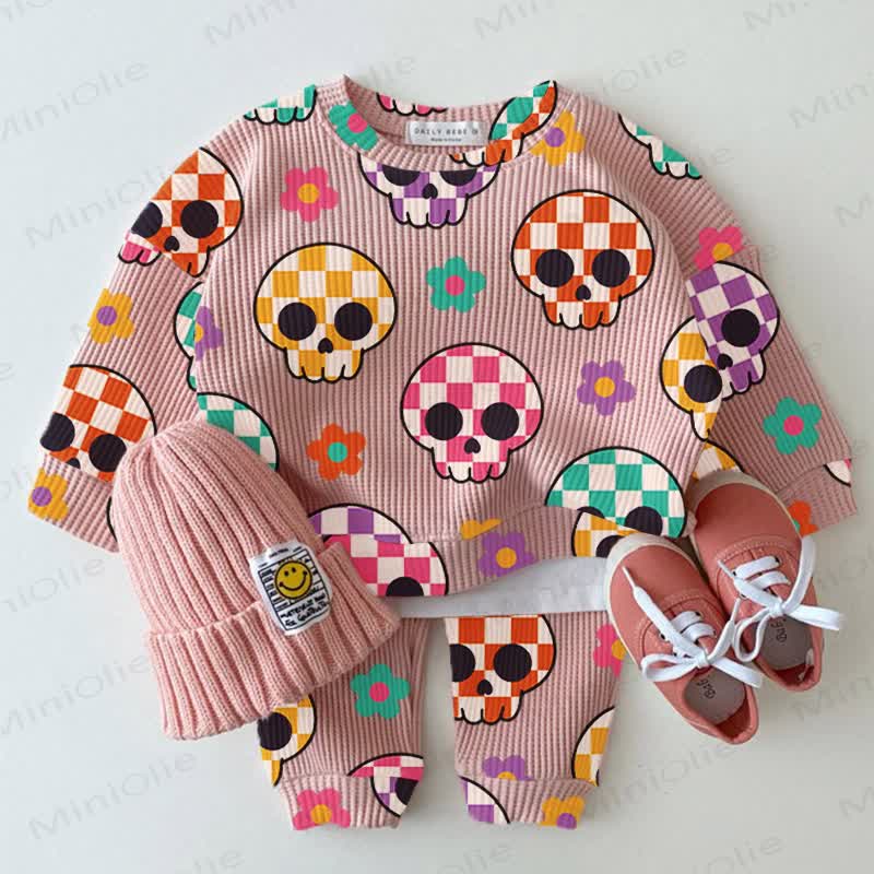 Baby Pink Checkerboard Skull Waffle 2-piece Set - Pink - 2-3T - image 1