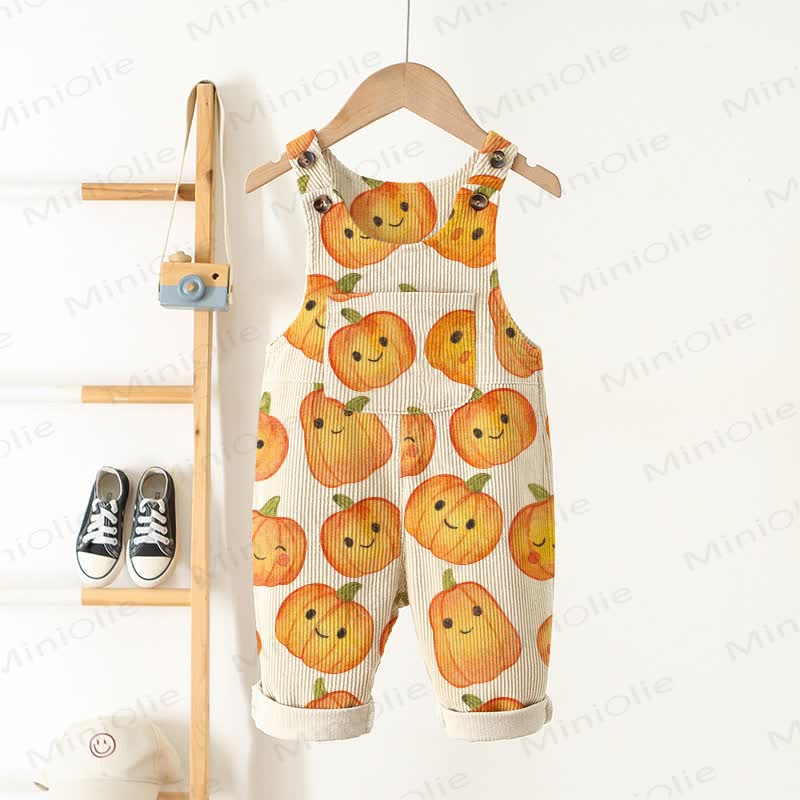 Baby Toddler Beige Smiling Pumpkin Corduroy Pocket Overalls - Beige - 5-7T - image 1