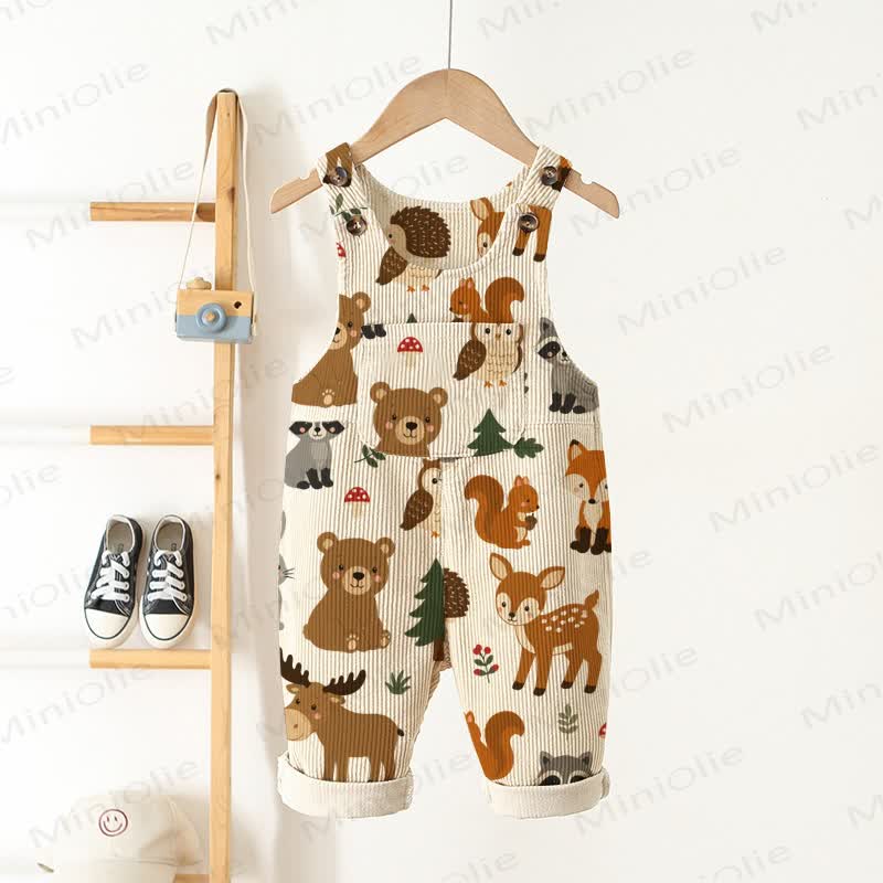 Baby Toddler Beige Animal Corduroy Pocket Overalls - Beige - 5-7T - image 1
