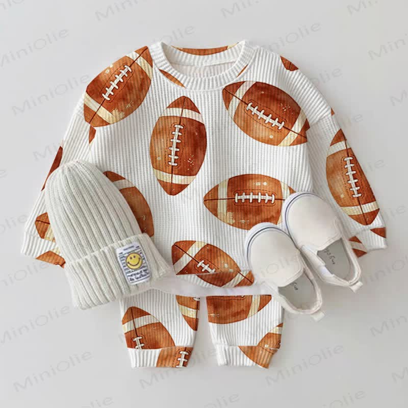 Baby White Football Waffle 2-piece Set - White - 2-3T - image 1