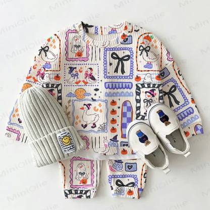 Baby Halloween Goose Print Waffle 2-piece Set - White - 2-3T - image 1
