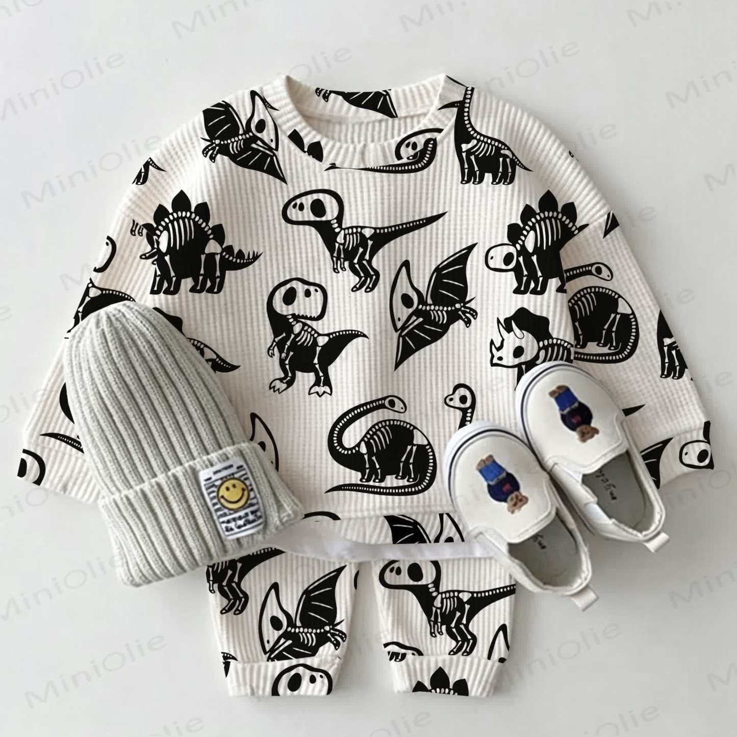 Baby Dinosaur Skeleton Print Waffle 2-piece Set - White - 2-3T - image 1