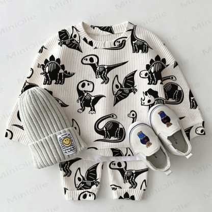 Baby Dinosaur Skeleton Print Waffle 2-piece Set - White - 2-3T - image 1