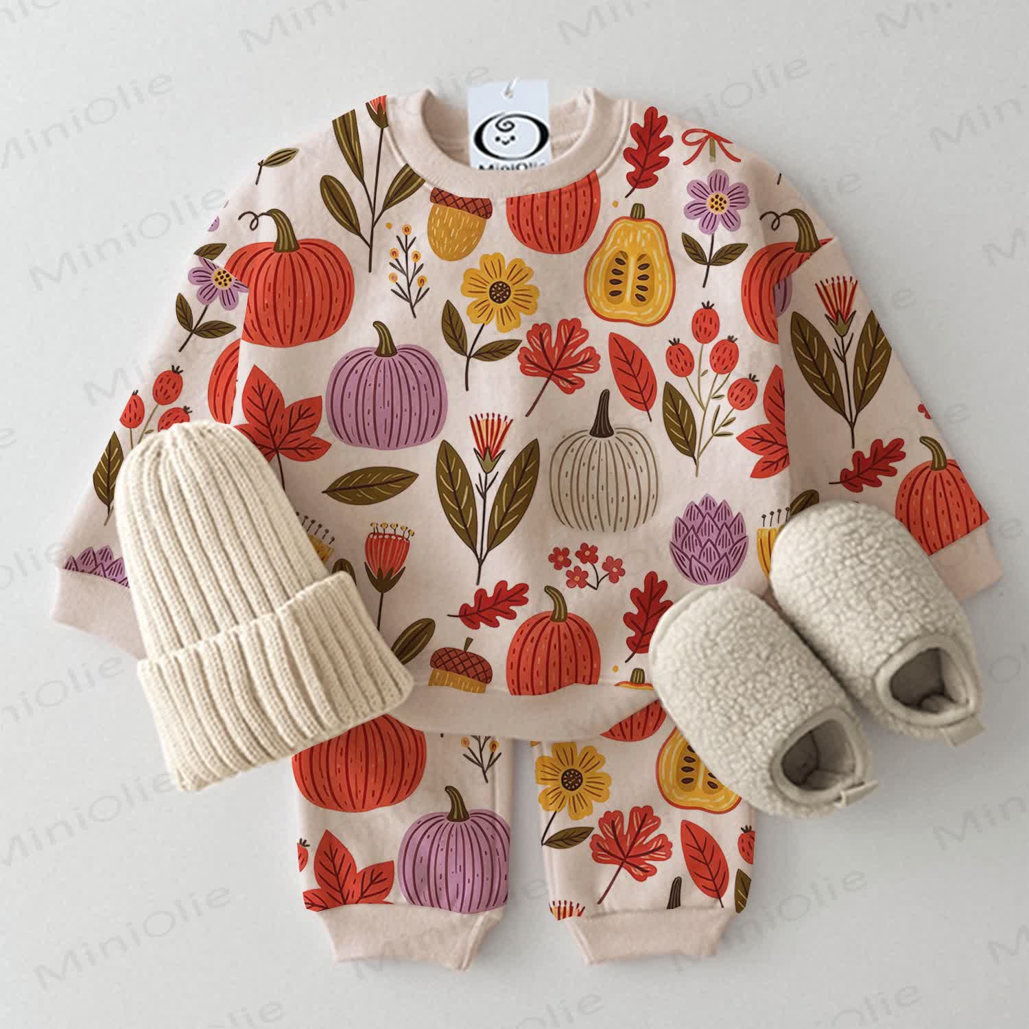 Baby Fall Pumpkin Floral Print 2-piece Set - Beige - 3-5T - image 1