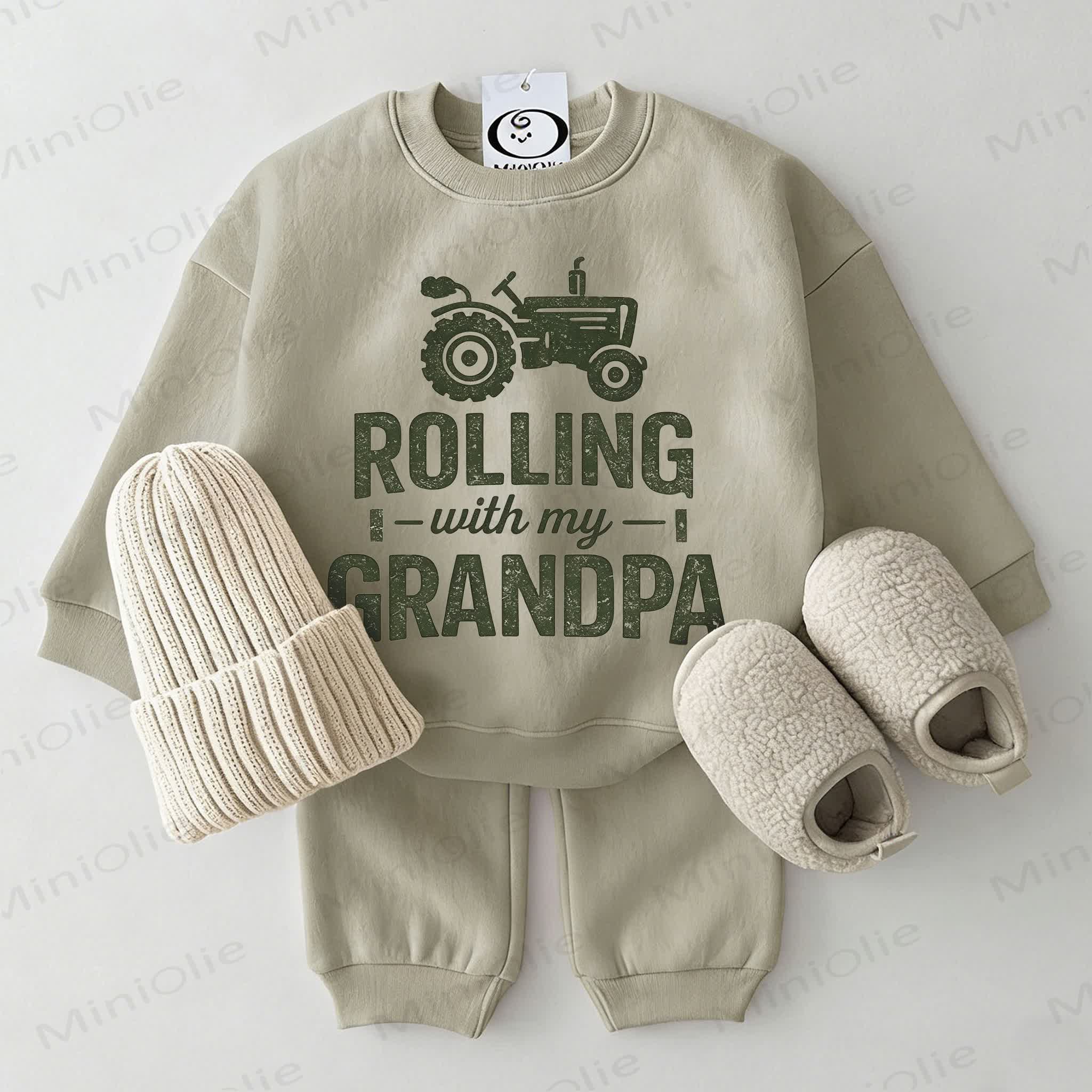 ROLLING WITH MY GRANDPA Baby Sweatshirt 2-piece Grey Green Set - Grey Green - 2-3T - image 1