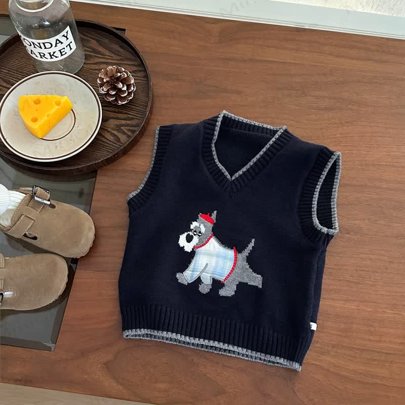 Baby Toddler Puppy Preppy Knit Vest or Striped Shirt - Black - 3-4T - image 2