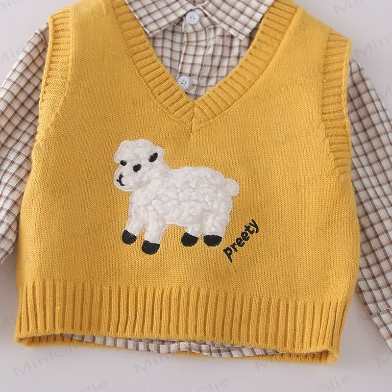 Toddler Baby Lamb Applique Knit Vest and Shirt 3-piece Set - image 5