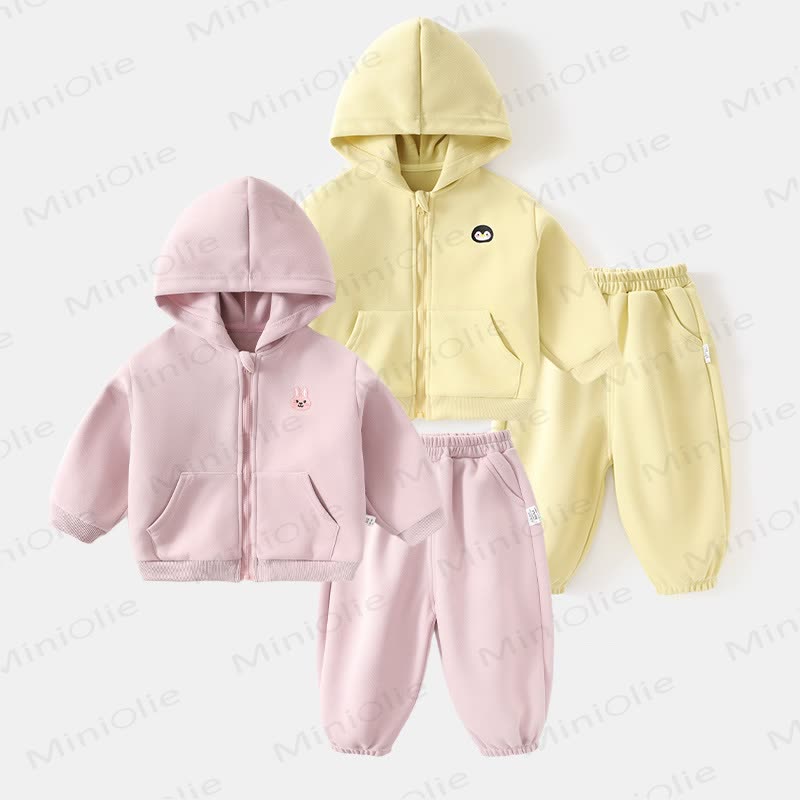 Baby Toddler Girls Solid Color Animal Print Zip Hoodie and Jogger 2-piece Set - image 1