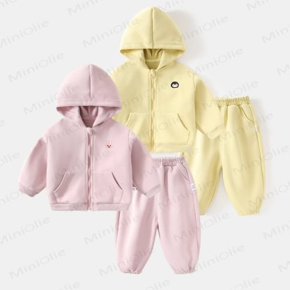 Baby Toddler Girls Solid Color Animal Print Zip Hoodie and Jogger 2-piece Set - image 1