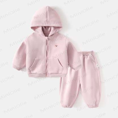 Baby Toddler Girls Solid Color Animal Print Zip Hoodie and Jogger 2-piece Set - Pink - 4-5T - image 3