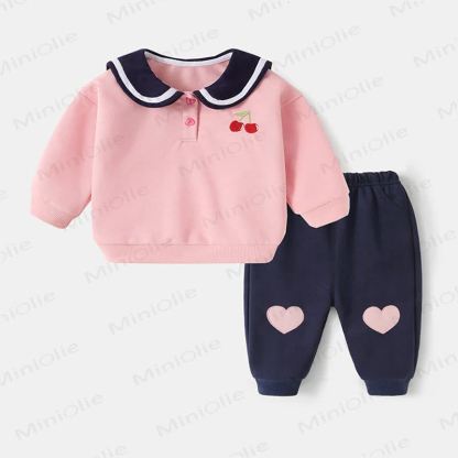 Baby Toddler Girls Heart and Cherry Print Top and Pants 2-piece Set - Navy - 3-4T - image 3
