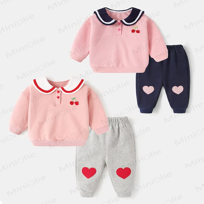 Baby Toddler Girls Heart and Cherry Print Top and Pants 2-piece Set - image 1