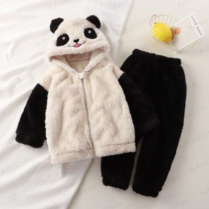 Baby Toddler Plush Animal Ear Hooded Jacket and Pants 2-piece Pyjama Set - White - 4-5T - image 4