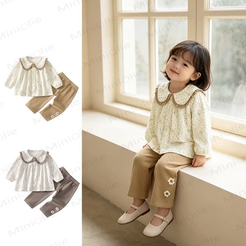 Baby Toddler Floral Peter Pan Collar Cozy Top and Pants 2-piece Set - image 1