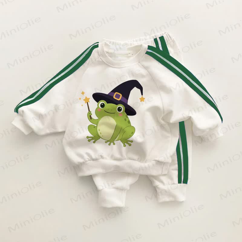 Baby Toddler Magic Frog Green Striped 2-piece Set - White&Green - 3-5T - image 1