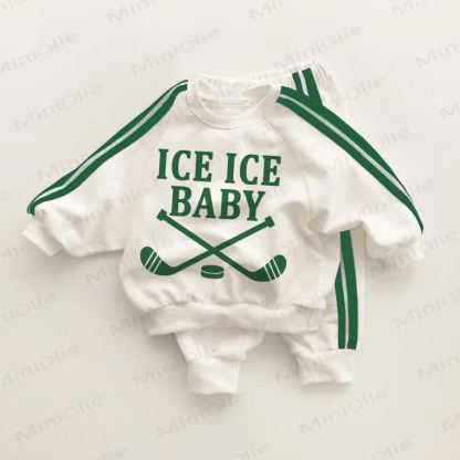 ICE ICE BABY Baby Toddler Hockey Green Striped 2-piece Set - White&Green - 3-5T - image 1