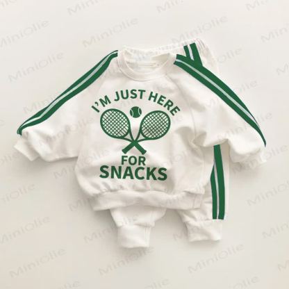 I'M JUST HERE FOR SNACKS Baby Toddler Tennis Green Striped 2-piece Set - White&Green - 3-5T - image 1