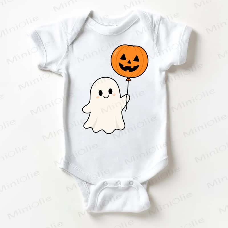 Baby Ghost with Pumpkin Balloon White Bodysuit - White - 18-24M - image 1