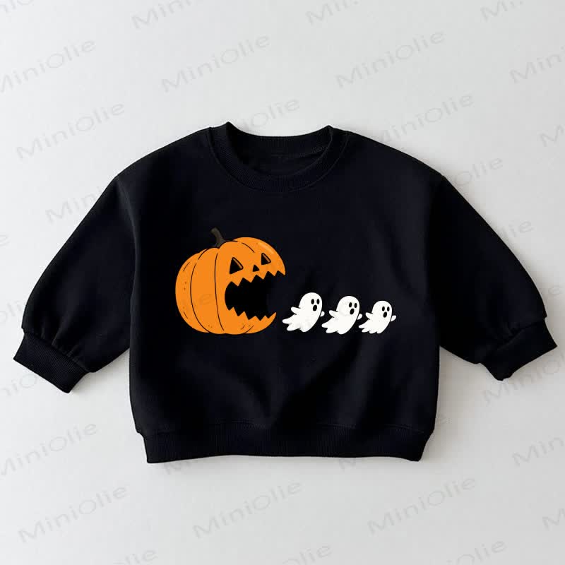 Baby Toddler Pumpkin Eating Ghost Black Sweatshirt - Black - 3-5T - image 1