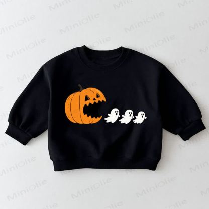 Baby Toddler Pumpkin Eating Ghost Black Sweatshirt - Black - 3-5T - image 1