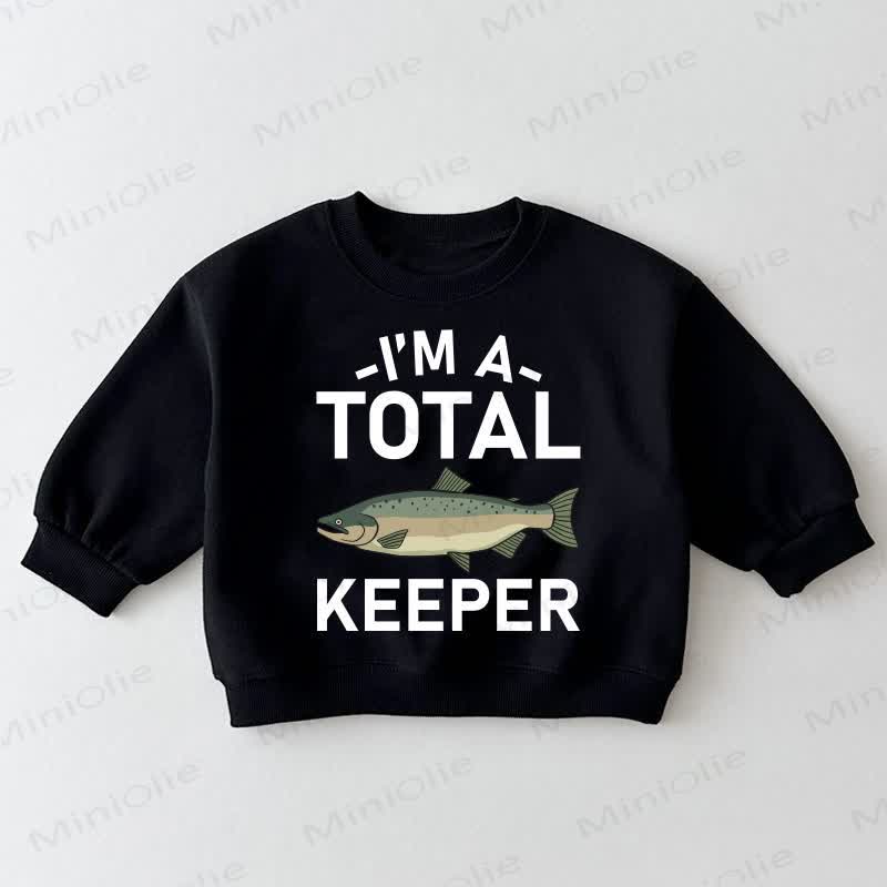 I'M A TOTAL KEEPER Baby Toddler Fish Black Sweatshirt - Black - 3-5T - image 1