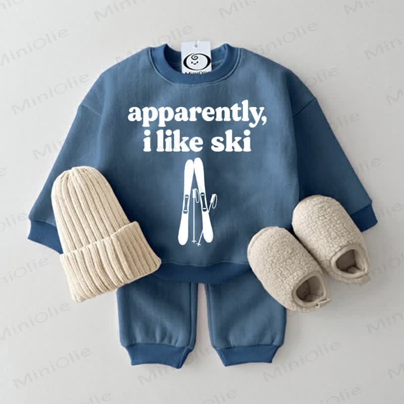APPARENTLY, I LIKE SKI Baby Sweatshirt 2-piece Blue Set - Blue - 2-3T - image 1