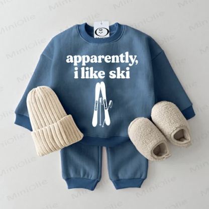 APPARENTLY, I LIKE SKI Baby Sweatshirt 2-piece Blue Set - Blue - 2-3T - image 1