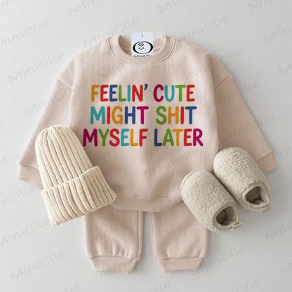 FEELIN' CUTE MIGHT SHIT MYSELF LATER Baby 2-piece Beige Set - Beige - 2-3T - image 1