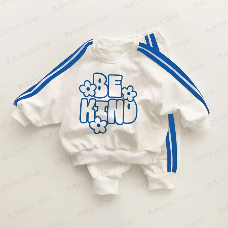 BE KIND Baby Toddler Flower Blue Striped 2-piece Set - White&Blue - 3-5T - image 1
