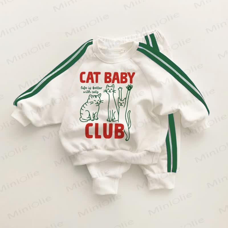 CAT BABY CLUB Baby Toddler Green Striped 2-piece Set - White&Green - 3-5T - image 1