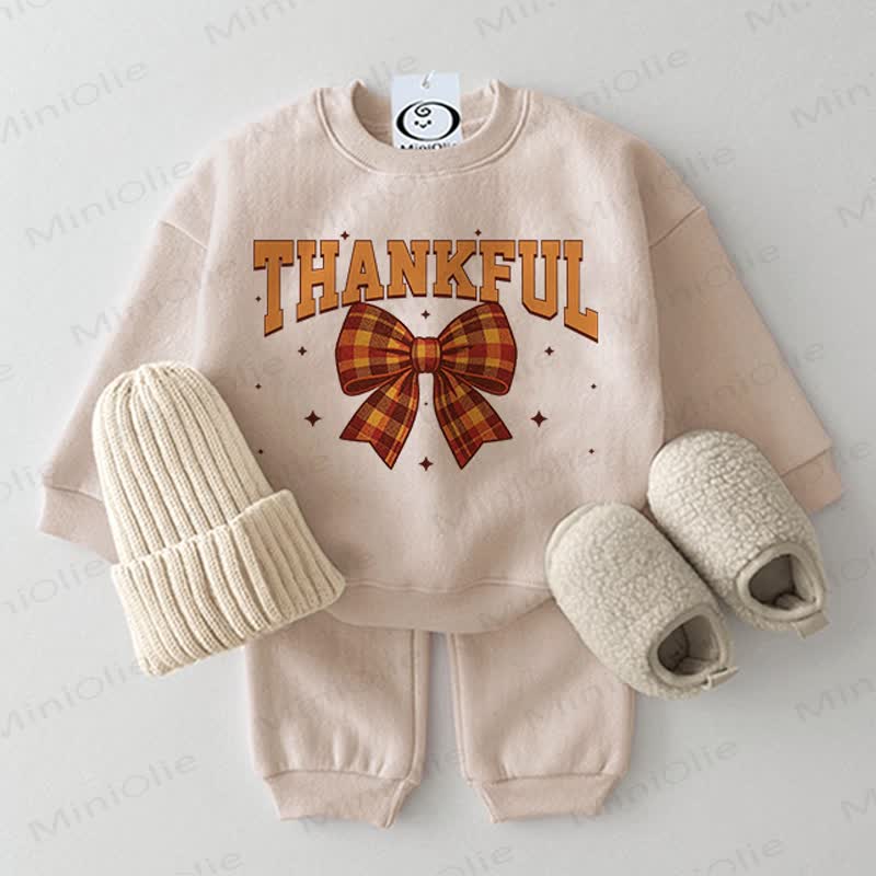 THANKFUL Baby Bow 2-piece Beige Set - Beige - 2-3T - image 1