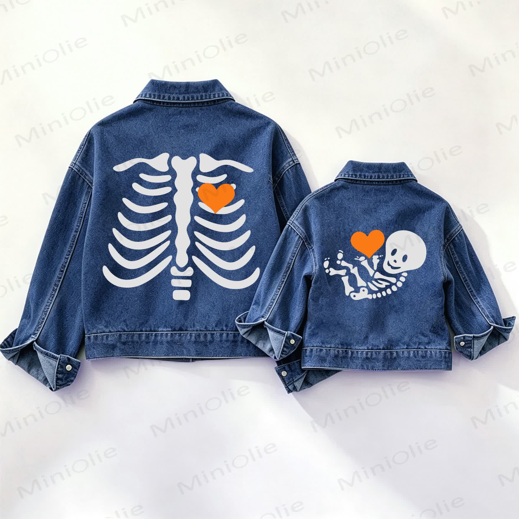 Family Skeleton with Heart Denim Jacket - Blue - XXL - image 1