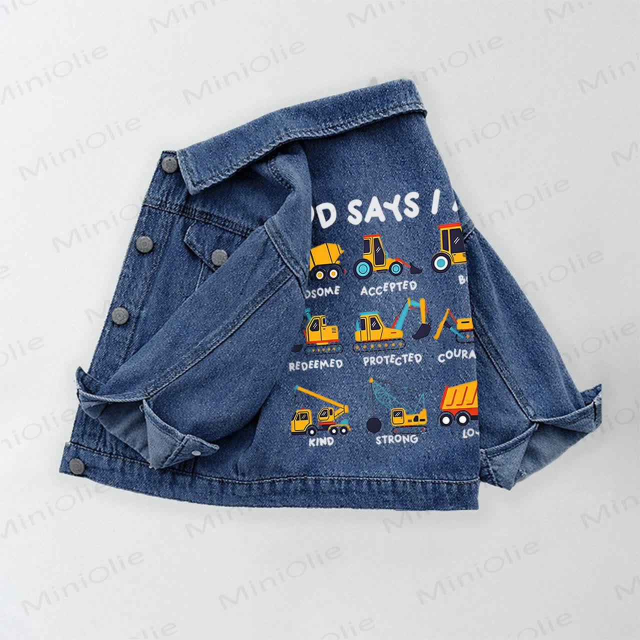 Toddler Kid Construction Truck Vehicle Print Denim Jacket - Blue - 10-11T - image 1