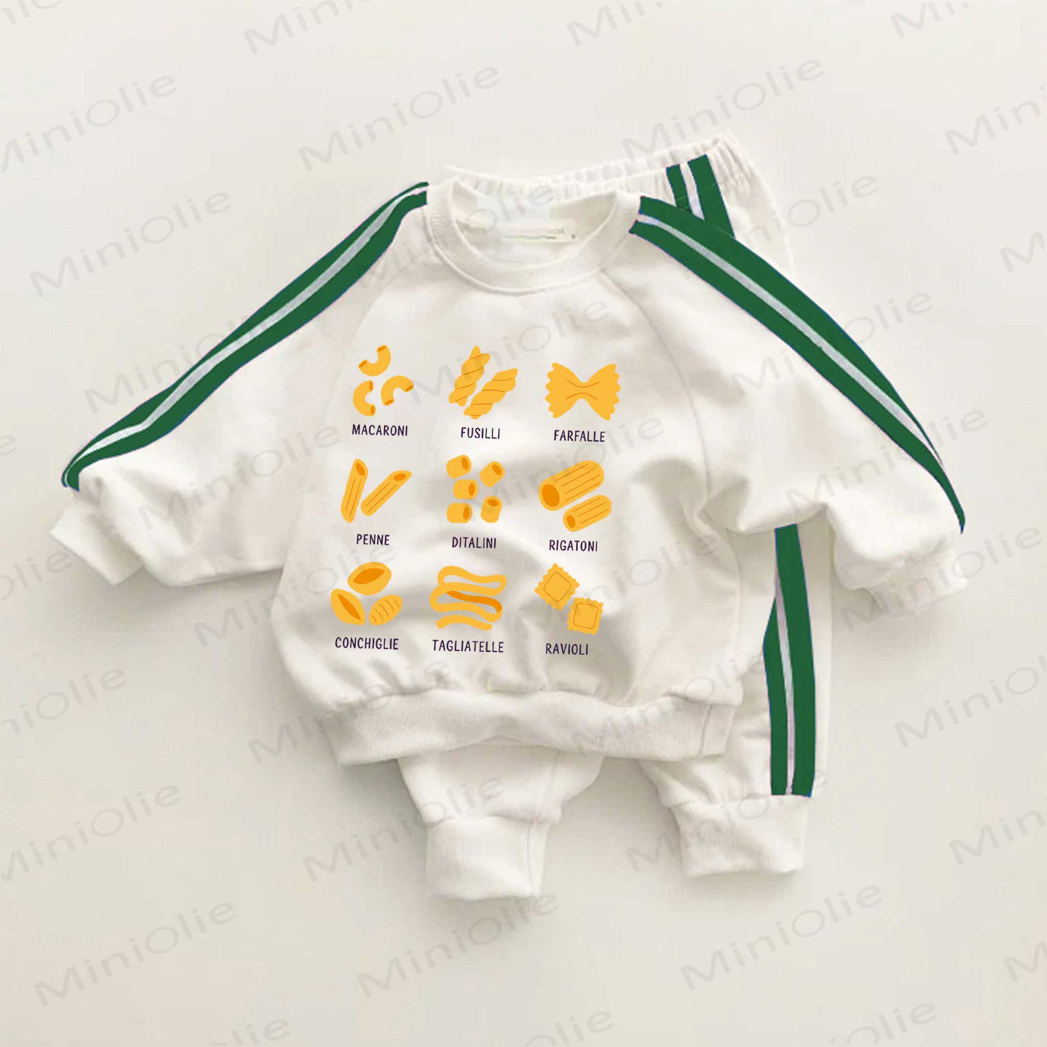 MACARONI, FUSILLI, FARFALLE, PENNE, DITALINI, RIGATONI, CONCHIGLIE, TAGLIATELLE, RAVIOLI Baby Toddler Green Striped 2-piece Set - White&Green - 3-5T - image 1