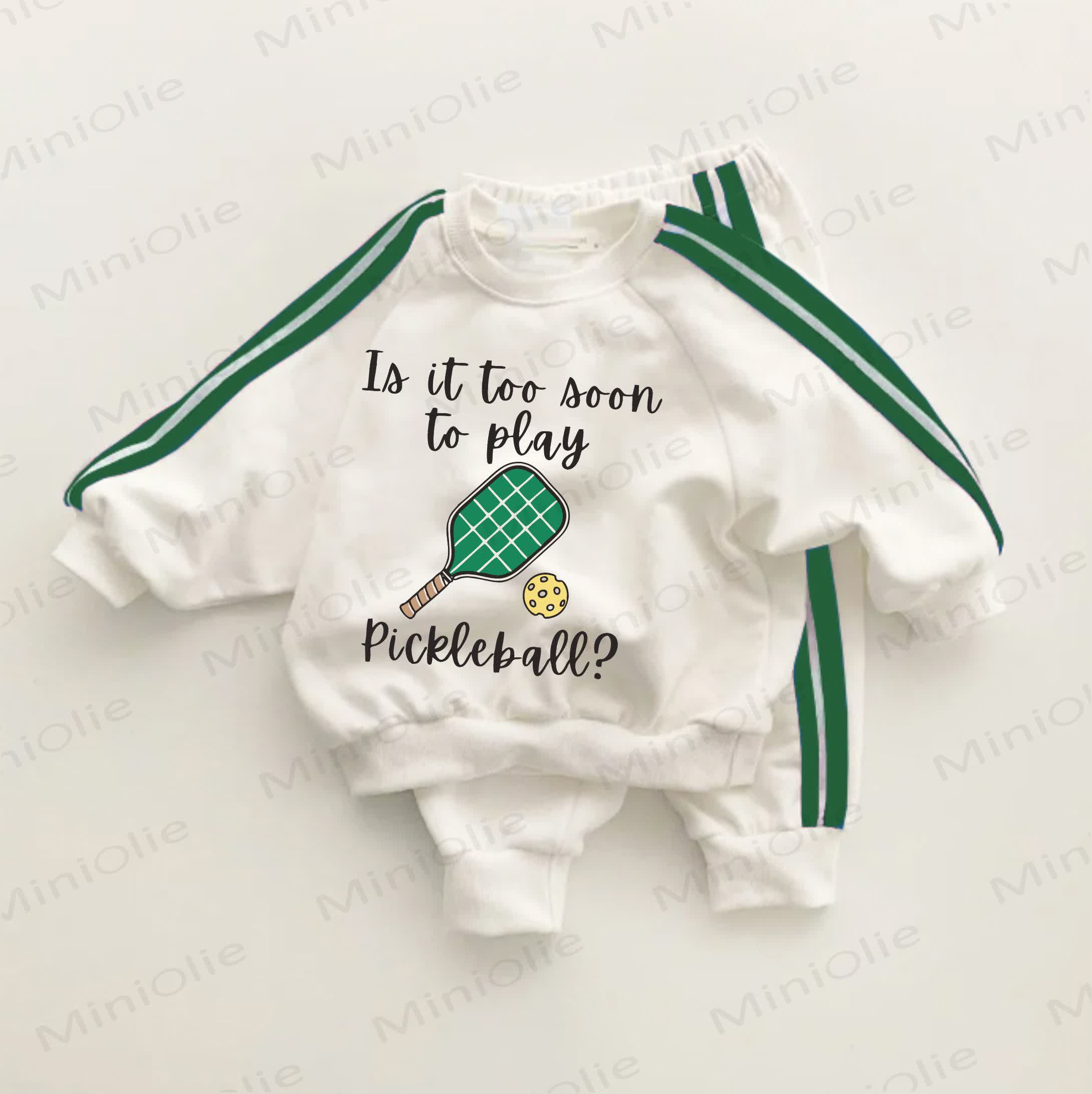 IS IT TOO SOON TO PLAY PICKLEBALL? Baby Toddler Green Striped 2-piece Set - White&Green - 3-5T - image 1