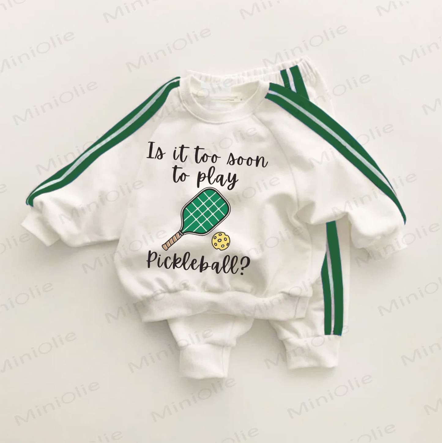 IS IT TOO SOON TO PLAY PICKLEBALL? Baby Toddler Green Striped 2-piece Set - White&Green - 3-5T - image 1