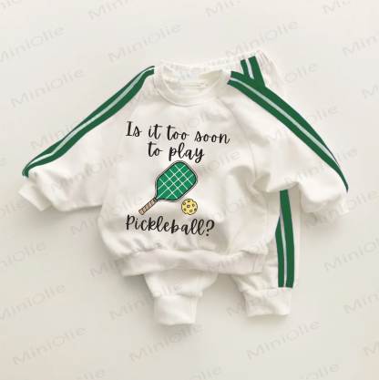IS IT TOO SOON TO PLAY PICKLEBALL? Baby Toddler Green Striped 2-piece Set - White&Green - 3-5T - image 1