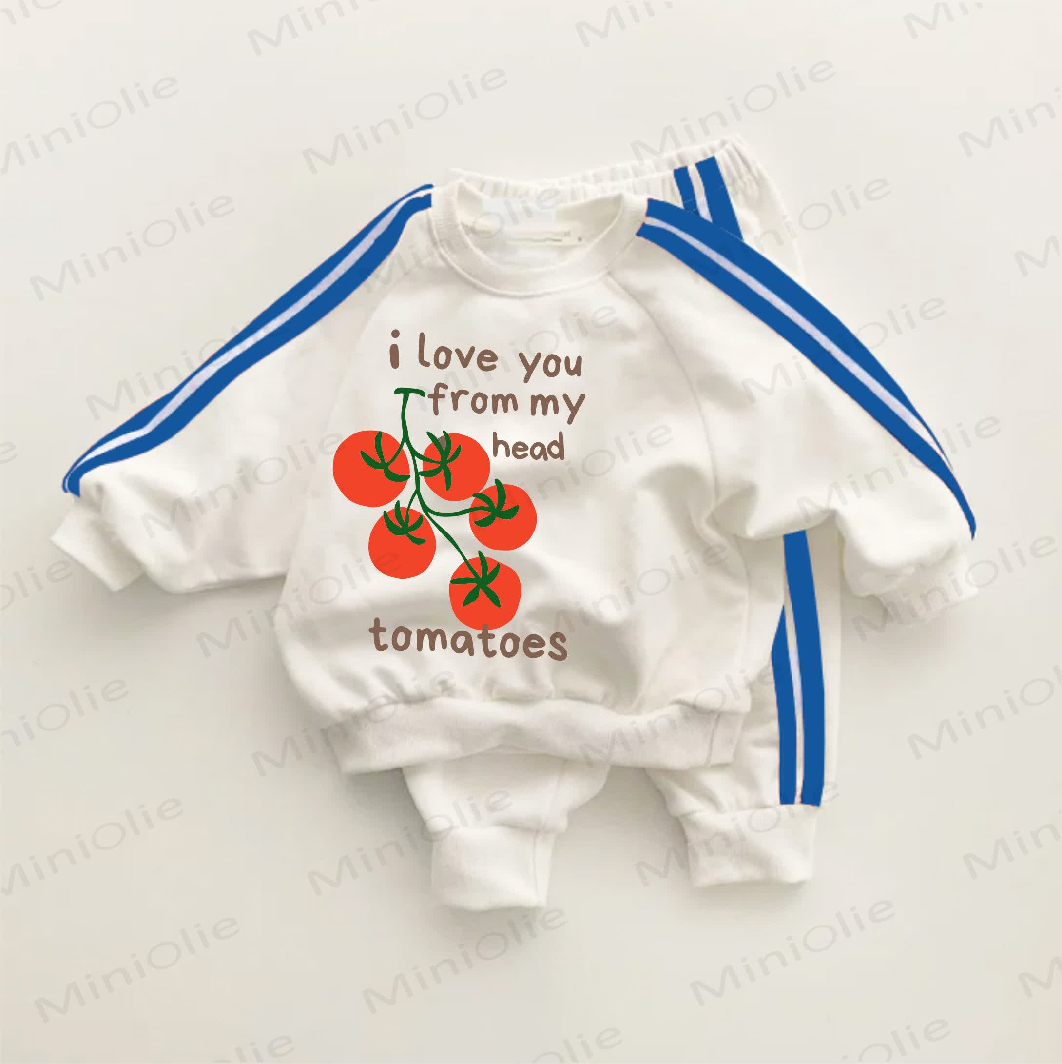 I LOVE YOU FROM MY HEAD TOMATOES Blue Striped 2-piece Set - White&Blue - 3-5T - image 1
