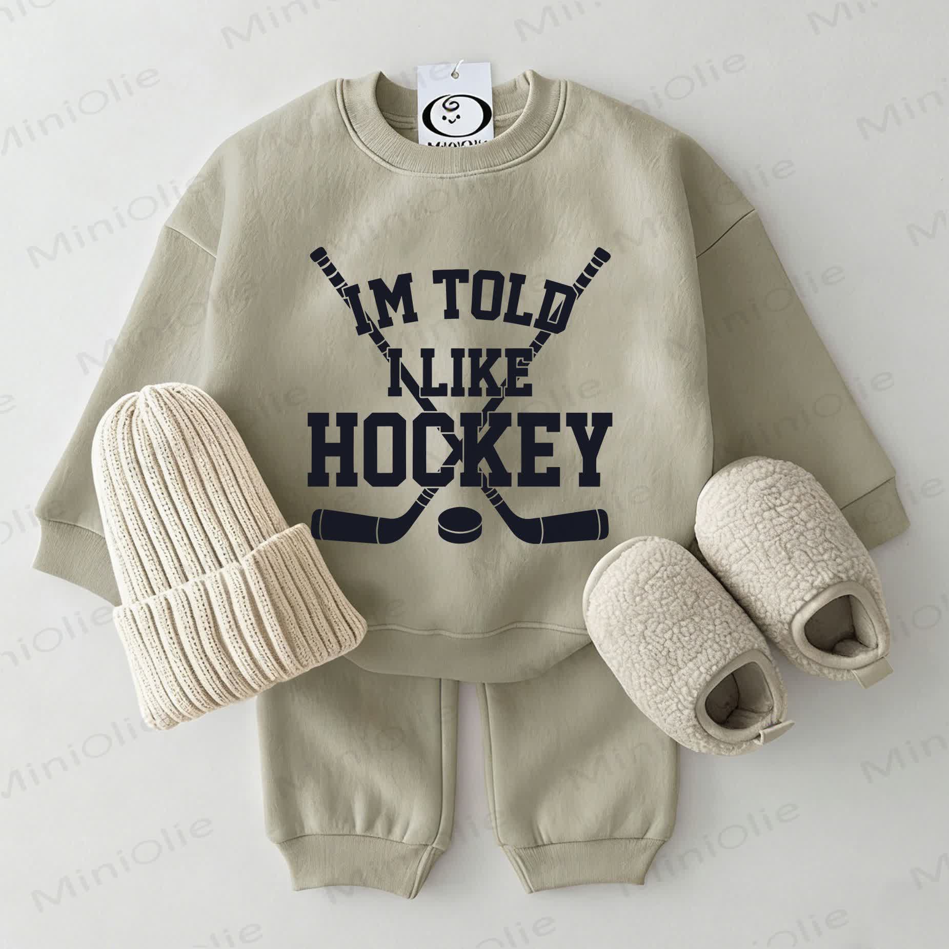I'M TOLD I LIKE HOCKEY Baby Sweatshirt 2-piece Grey Green Set - Grey Green - 2-3T - image 1